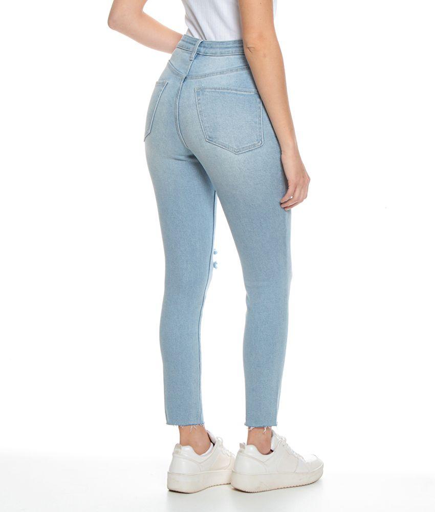 Jeans Pitillo Basico  Tiro Alto Pretina Basica Un Boton Rotura Rodilla-1