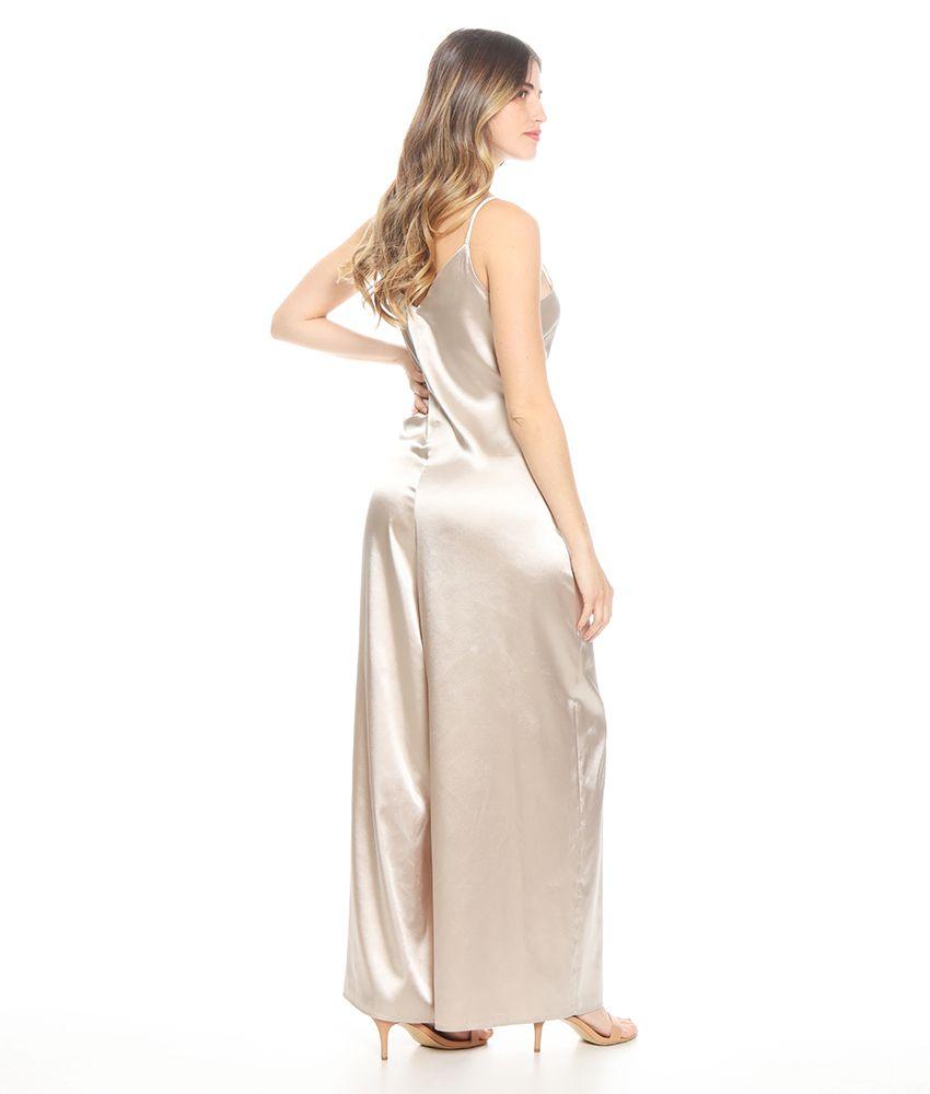 Enterito Sin Manga Tirantes Cruzado Espalda Solido Satinado Escote V-1