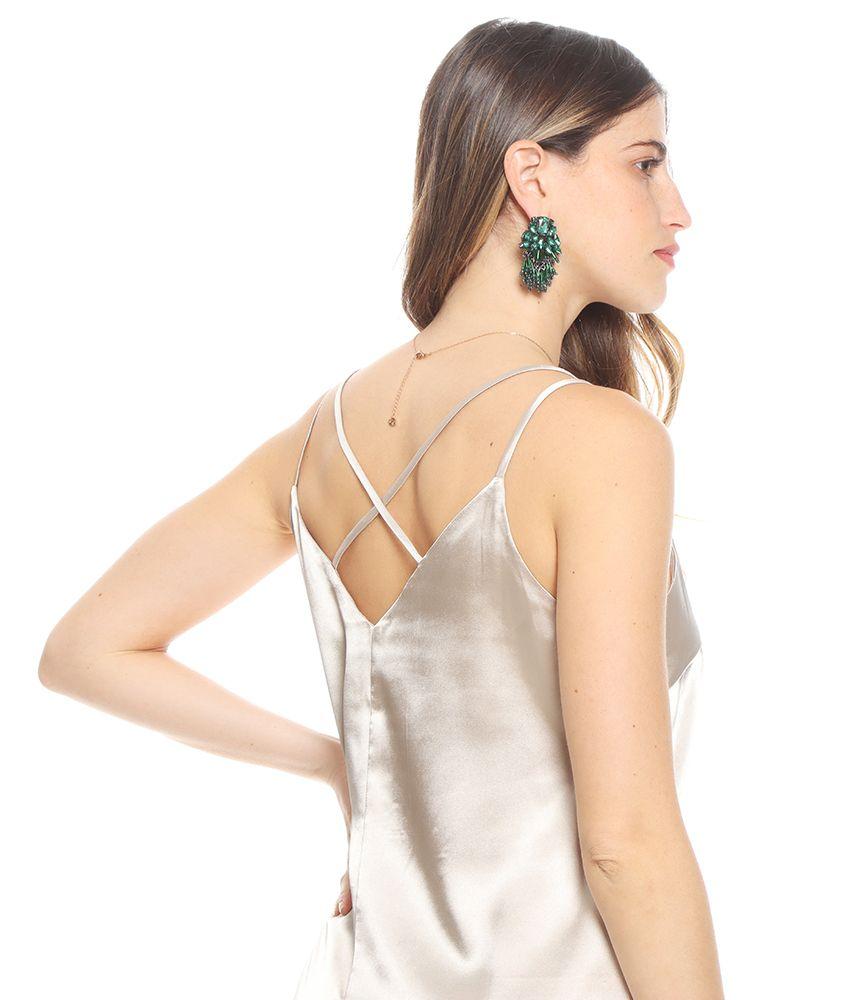 Enterito Sin Manga Tirantes Cruzado Espalda Solido Satinado Escote V-4