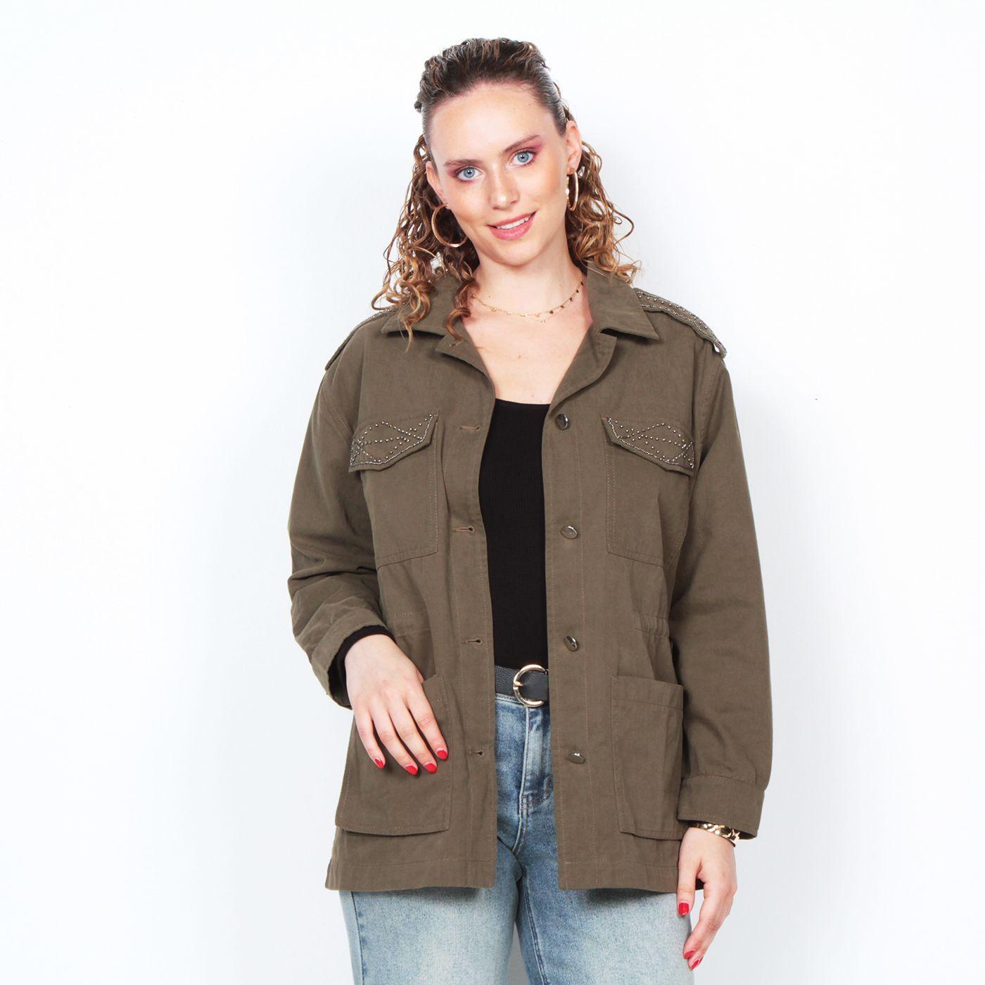 Chaqueta Manga Larga Abotonada En El Delantero Y Bolsillos-2