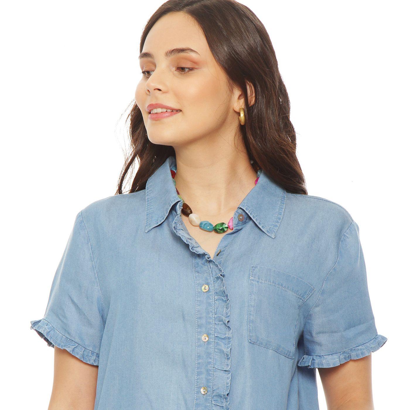 Blusa Manga Corta Lyocell Delantero Ruchas Bolsillo Parche-2