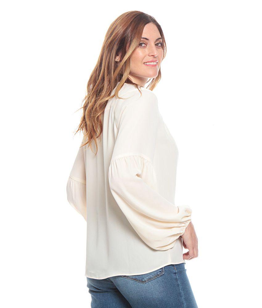 Blusa Manga Globo Larga  Solida Escote V Detalle Botones-3