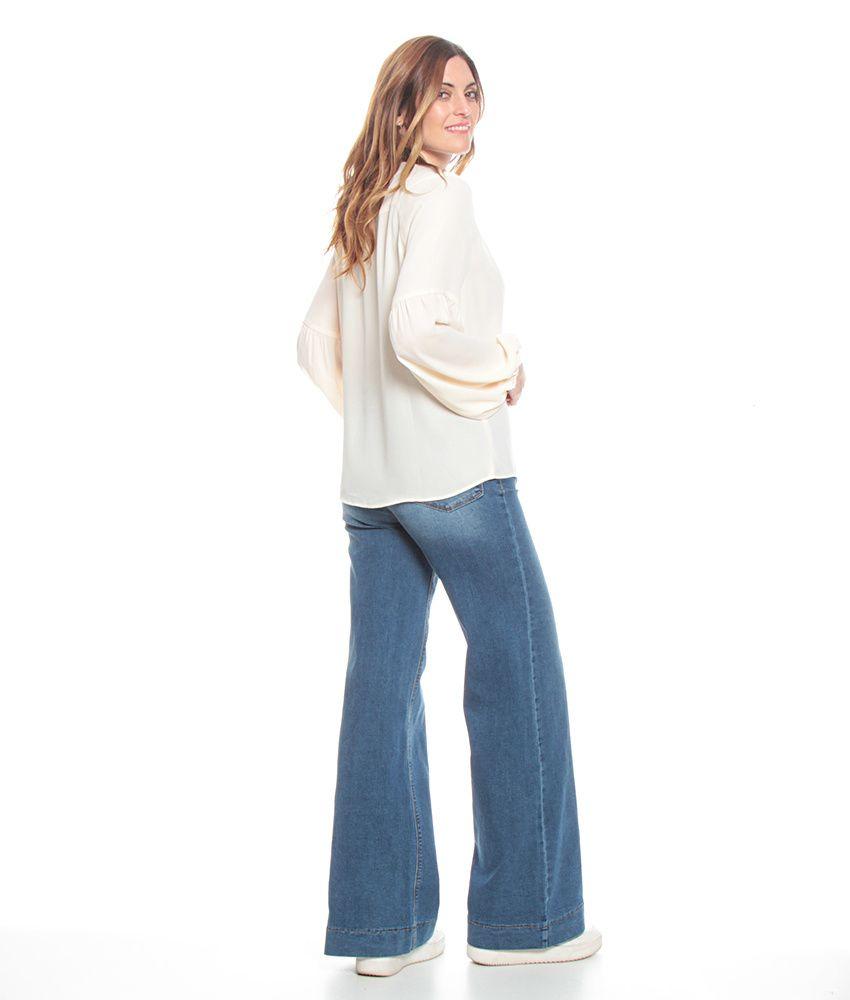 Blusa Manga Globo Larga  Solida Escote V Detalle Botones-4