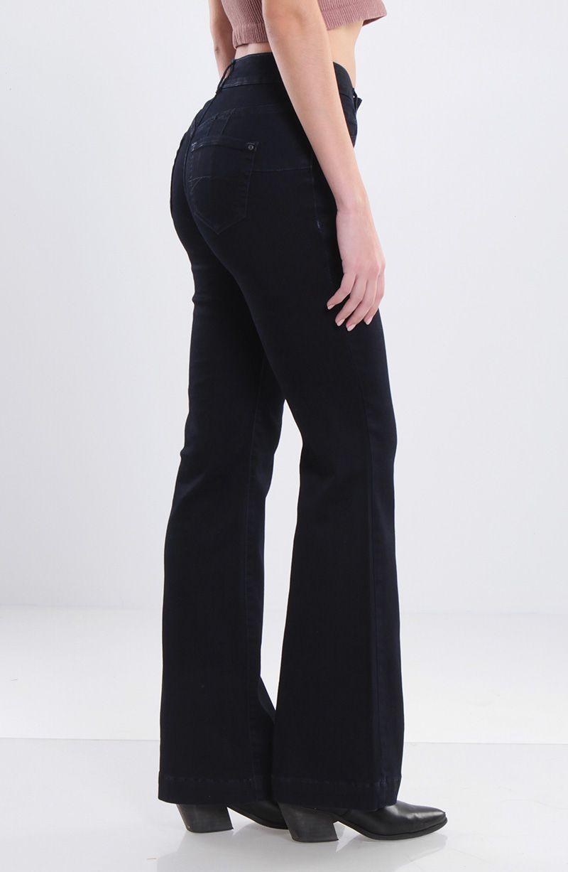 Jeans Flare Tiro Alto Pretina Basica 1 Boton Push Up-8
