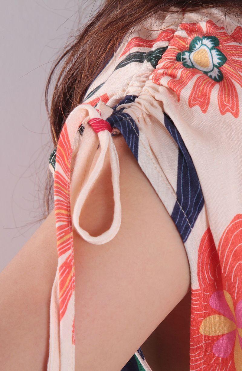 Vestido Estampado Manga Corta Escote V Con Cintura Elasticada-2