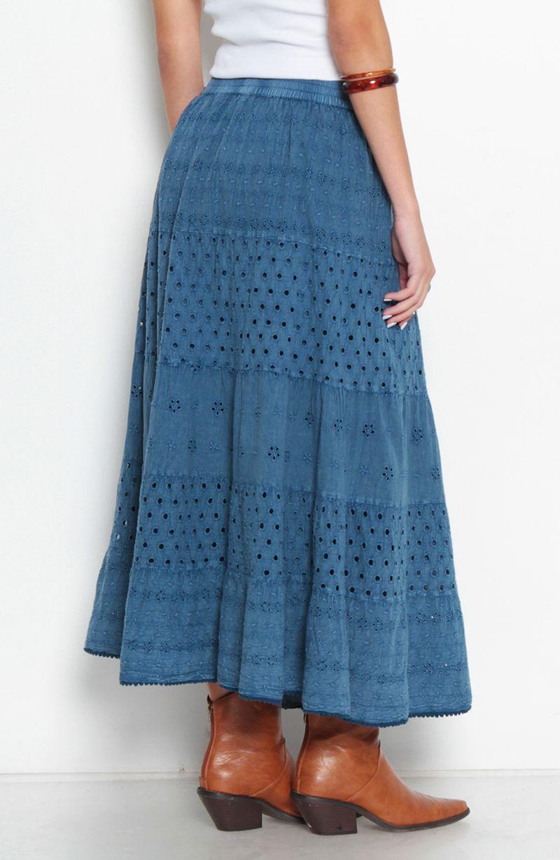 Falda Larga Brodery Con Corte Cintura Elasticada-6