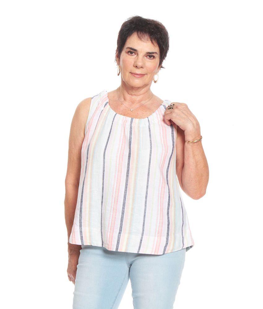 Blusa Sin Manga Listada  Escote Redondo-0