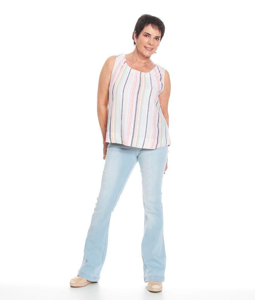 Blusa Sin Manga Listada  Escote Redondo-4