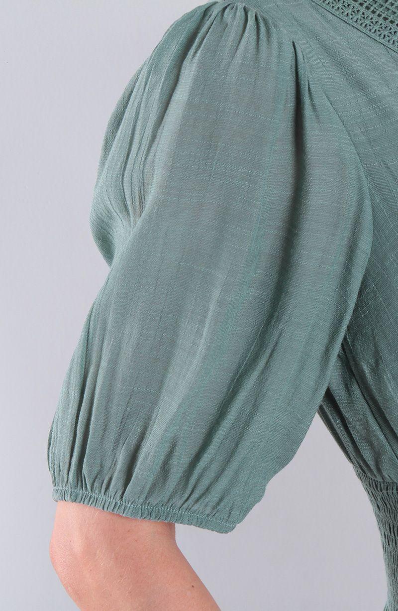 Vestido Manga 3/4 Solido Escote V Y Cintura Elasticada-2