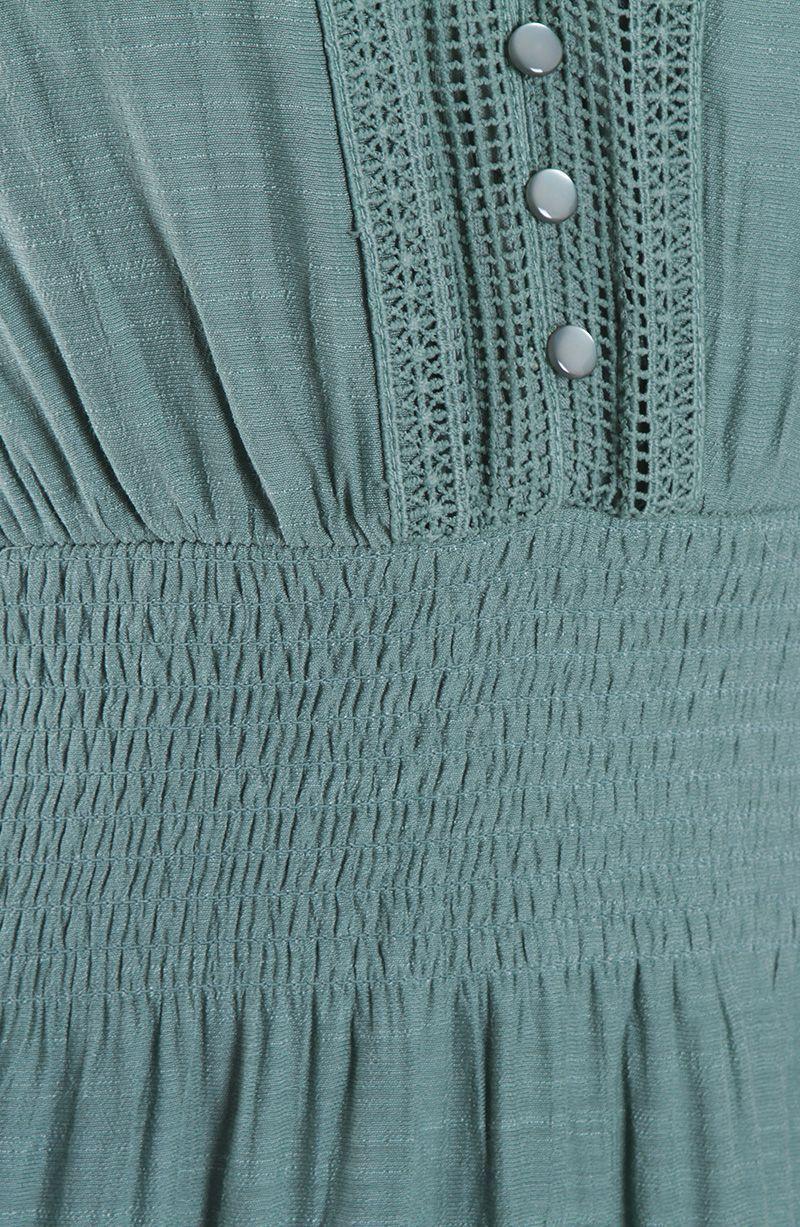 Vestido Manga 3/4 Solido Escote V Y Cintura Elasticada-3