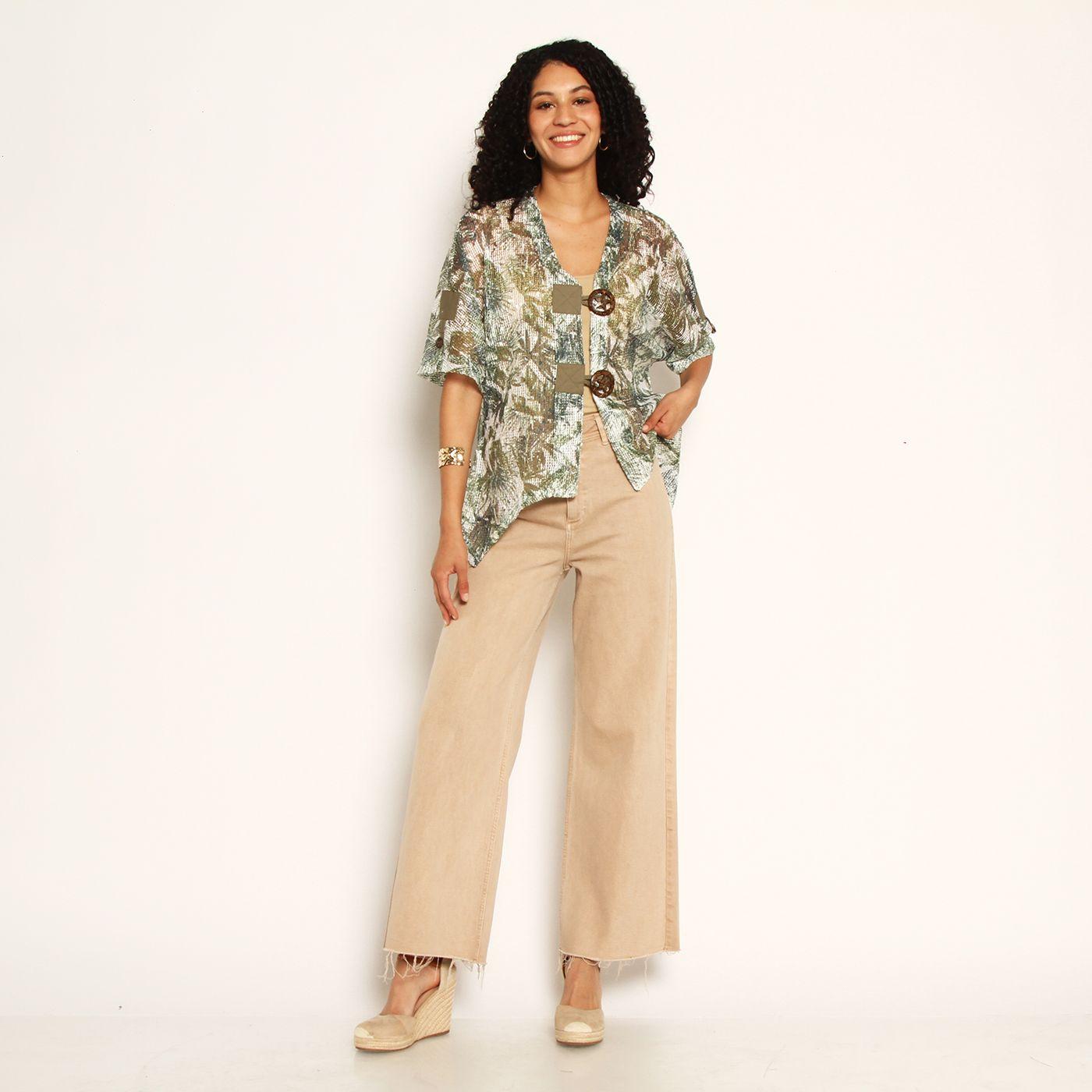 Chaleco Estampado Manga Corta Tejido Escote V Con Botones-2