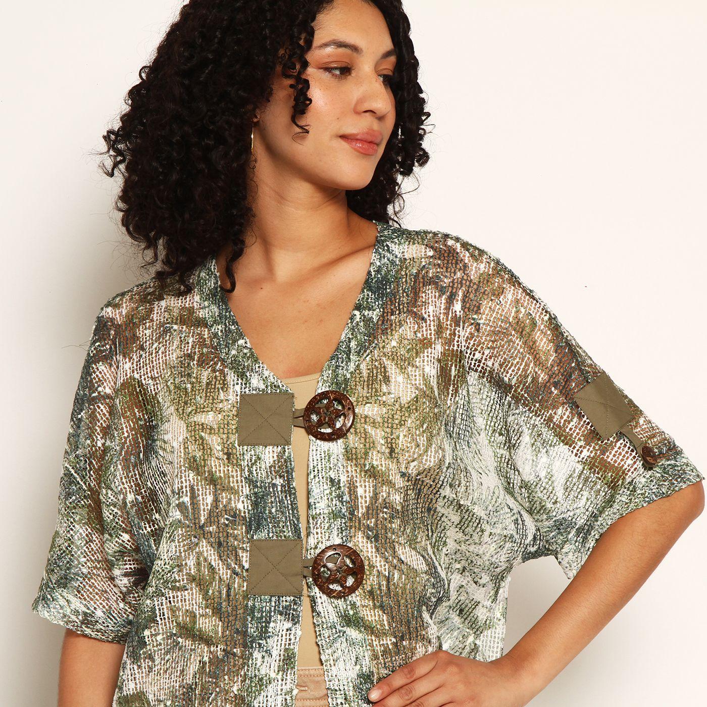 Chaleco Estampado Manga Corta Tejido Escote V Con Botones-4