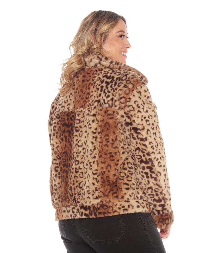 CHAQUETA MANGA LARGA DE PIEL SINTETICA ANIMAL PRINT-0