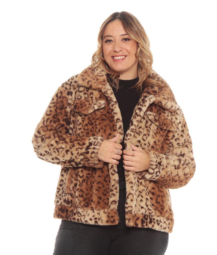 CHAQUETA MANGA LARGA DE PIEL SINTETICA ANIMAL PRINT-1
