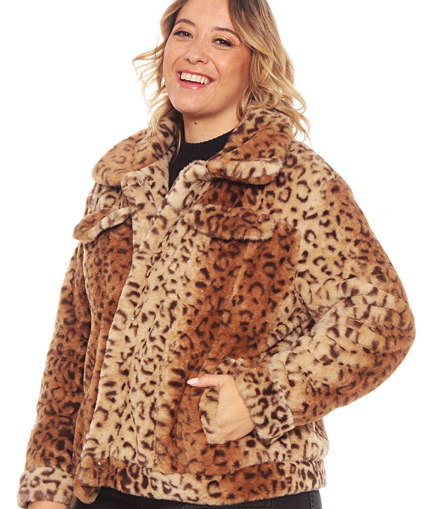 CHAQUETA MANGA LARGA DE PIEL SINTETICA ANIMAL PRINT-4