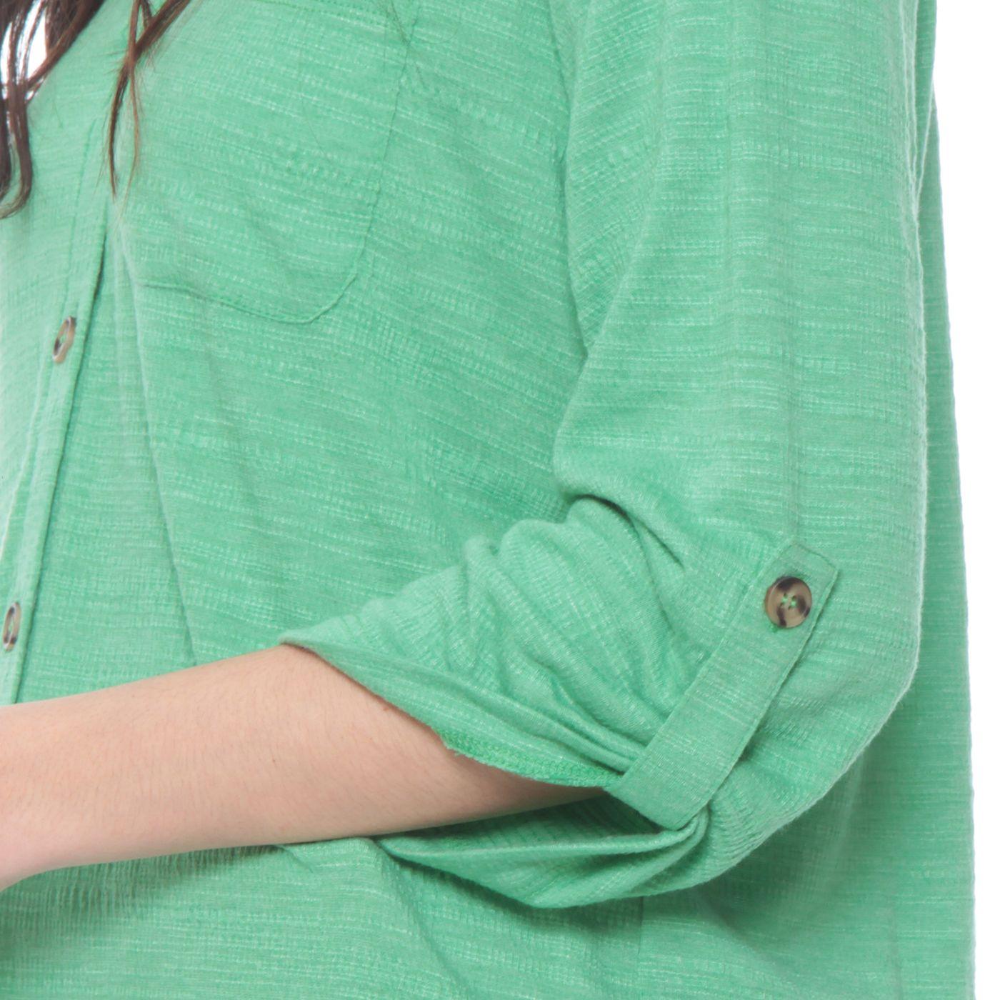Blusa Manga Larga Ajustable  Solida  Botones Delantero-1