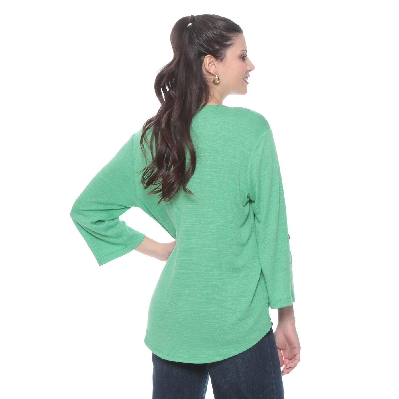 Blusa Manga Larga Ajustable  Solida  Botones Delantero-5