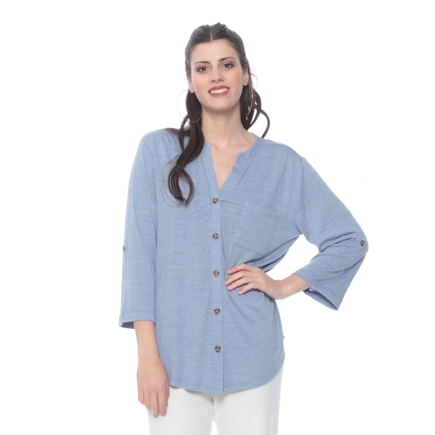 Blusa Manga Larga Ajustable  Solida  Botones Delantero-0