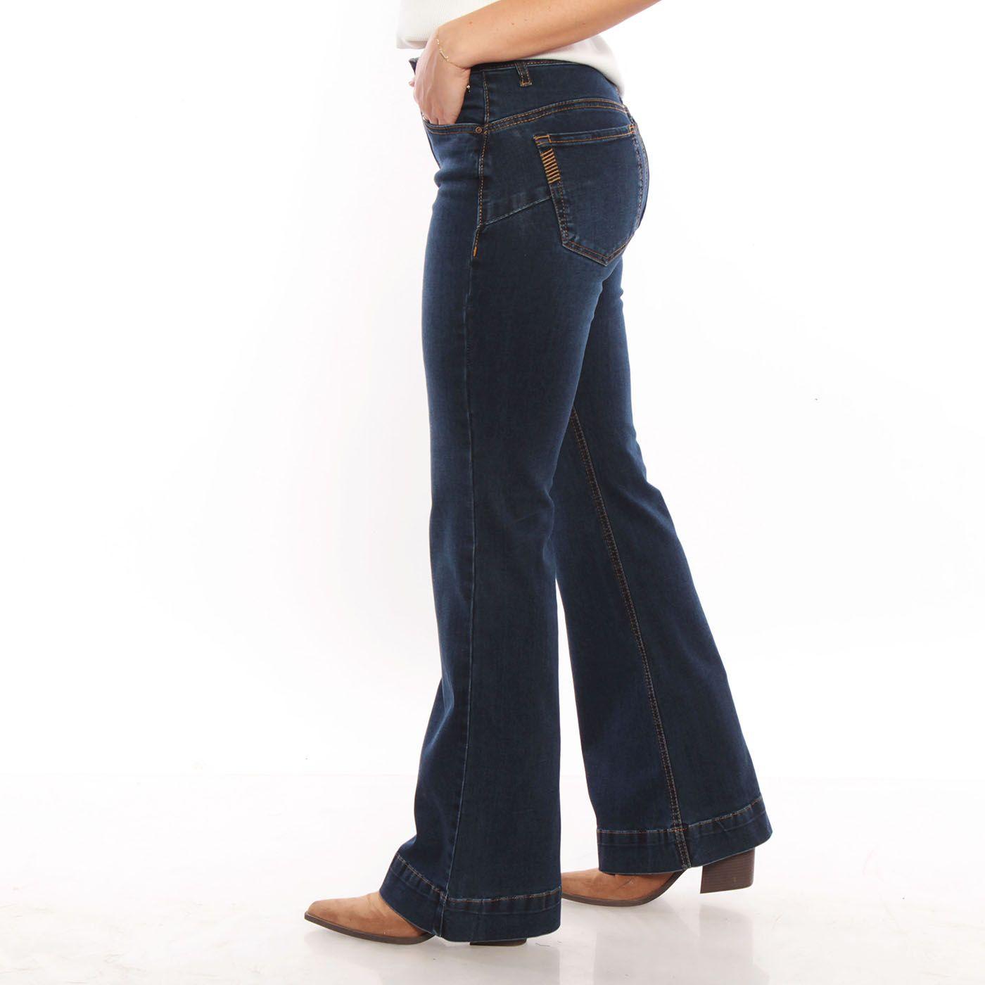 Jeans Tiro Medio Flare Pretina Basica Un Boton-5