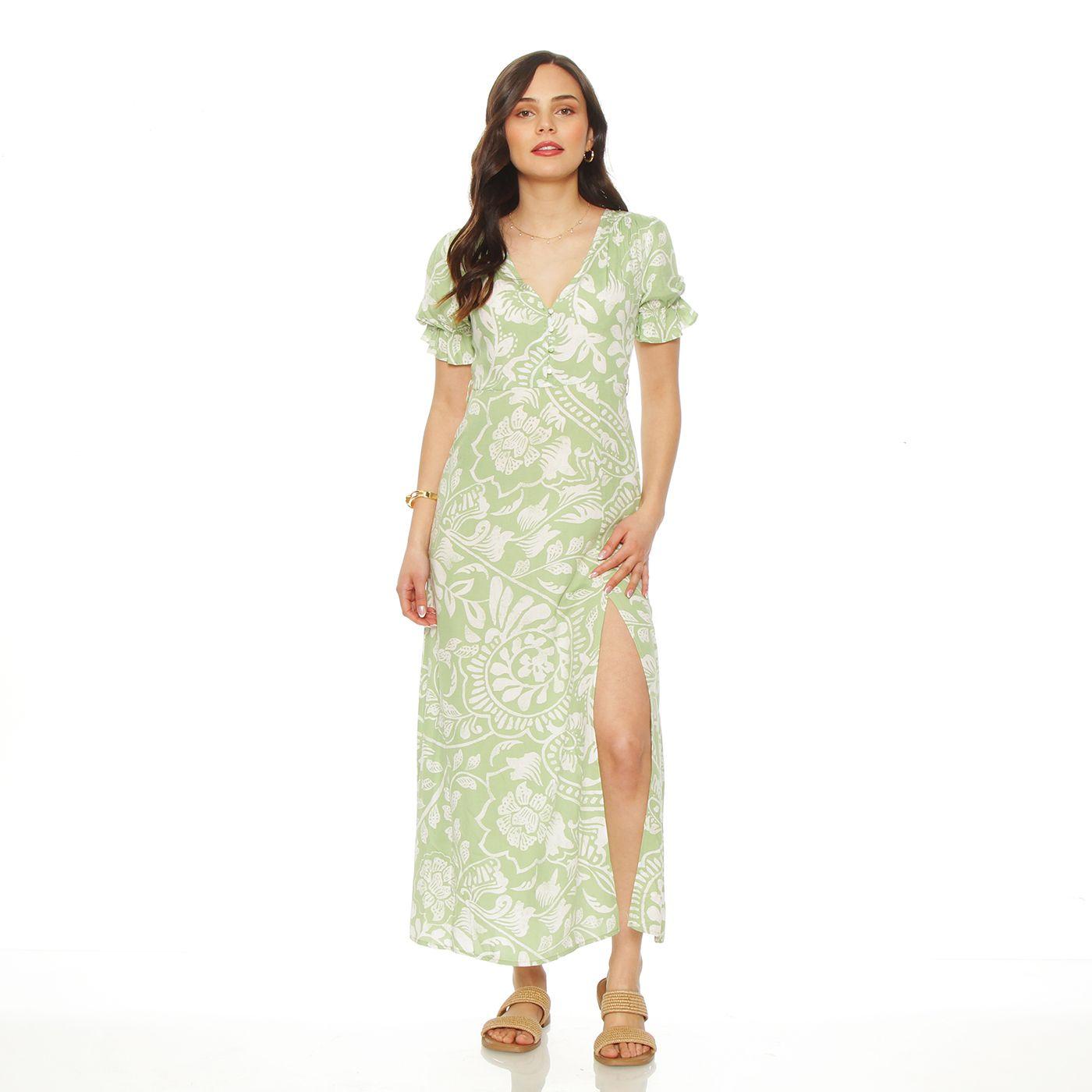 Vestido Estamapado  Manga Corta Escote  V-2