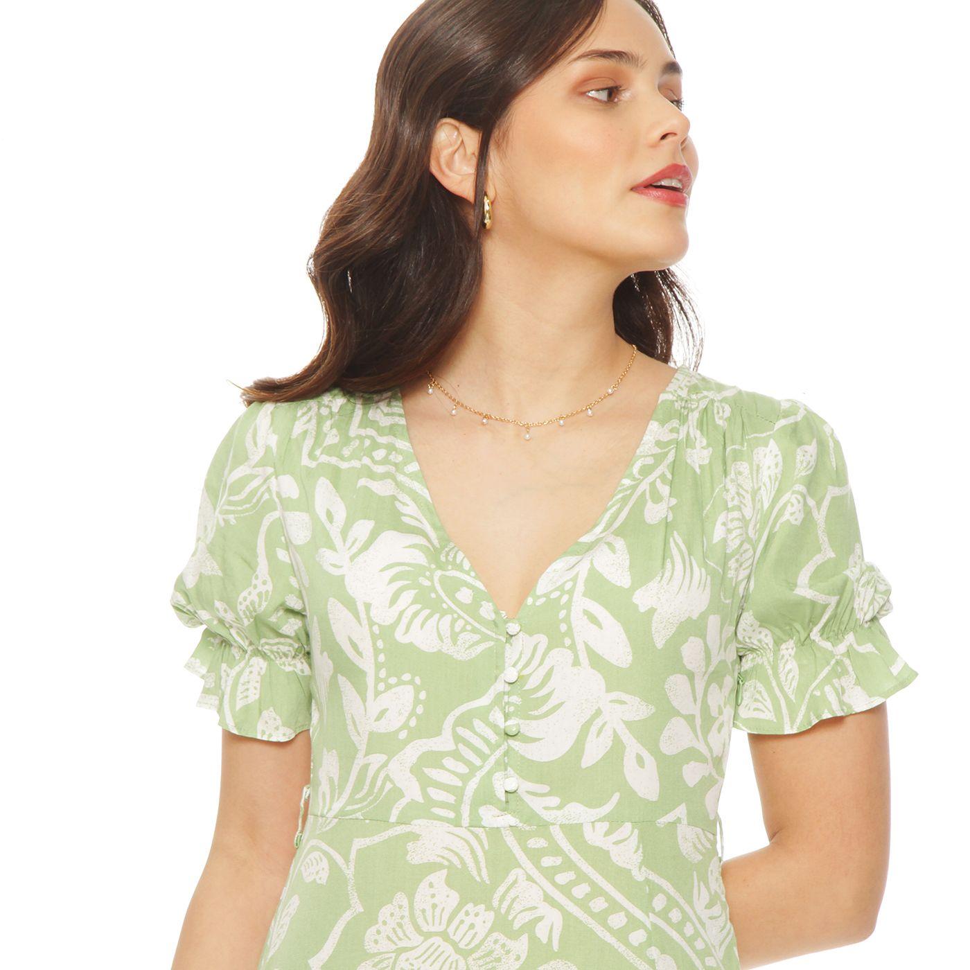 Vestido Estamapado  Manga Corta Escote  V-3