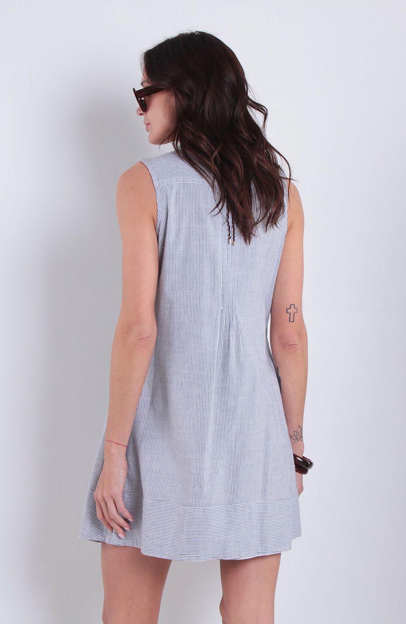 Vestido Sin Manga Abotonado En Delantero Escote Redondo-6