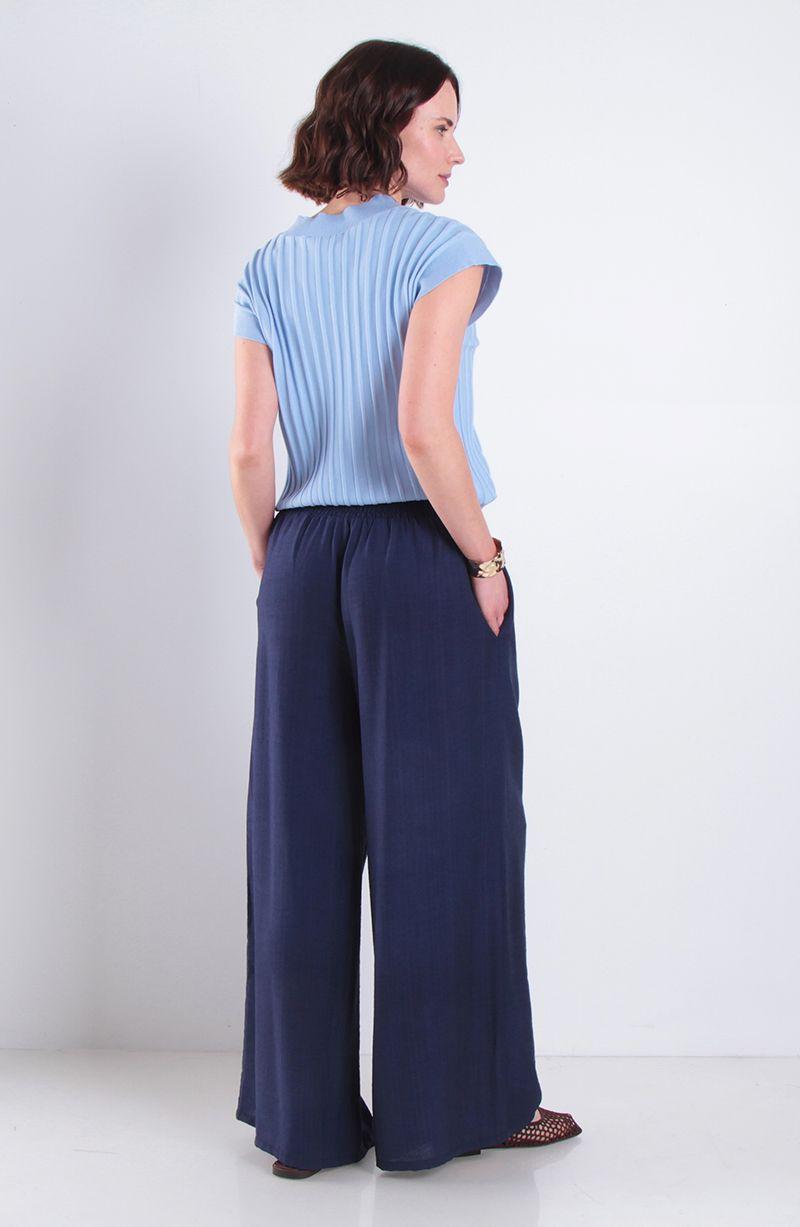Pantalon Wide Leg Tiro Alto Pretina Ancha Elasticada-4