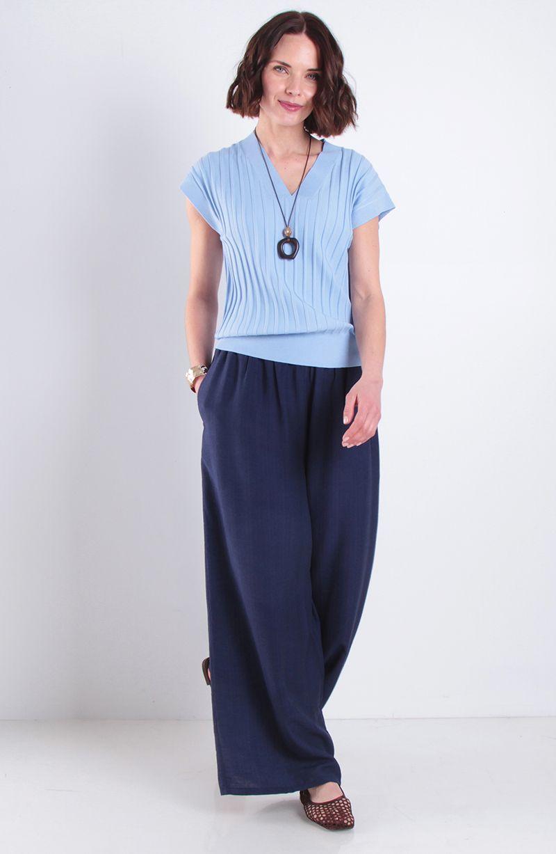 Pantalon Wide Leg Tiro Alto Pretina Ancha Elasticada-5