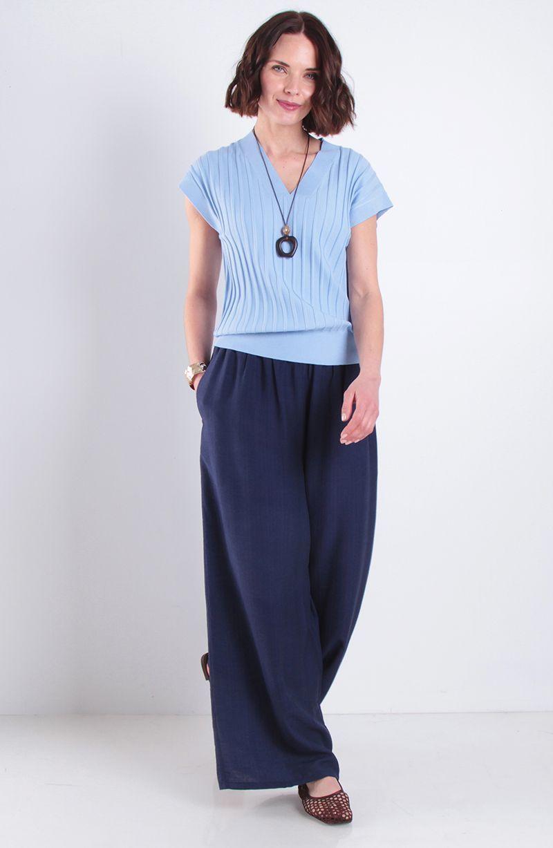 Pantalon Wide Leg Tiro Alto Pretina Ancha Elasticada-5