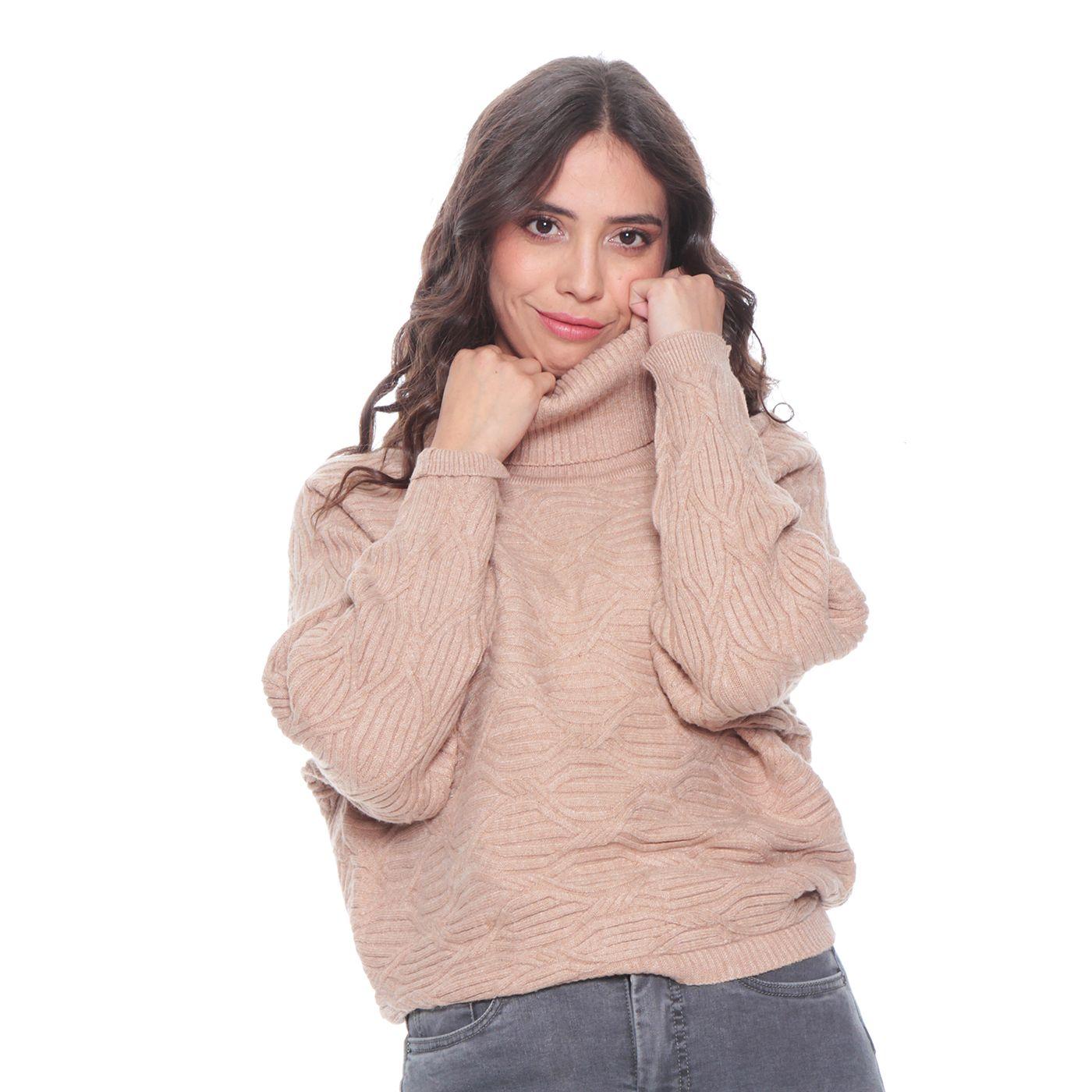 Sweater Solido Manga Larga Con Cuello Alto-0