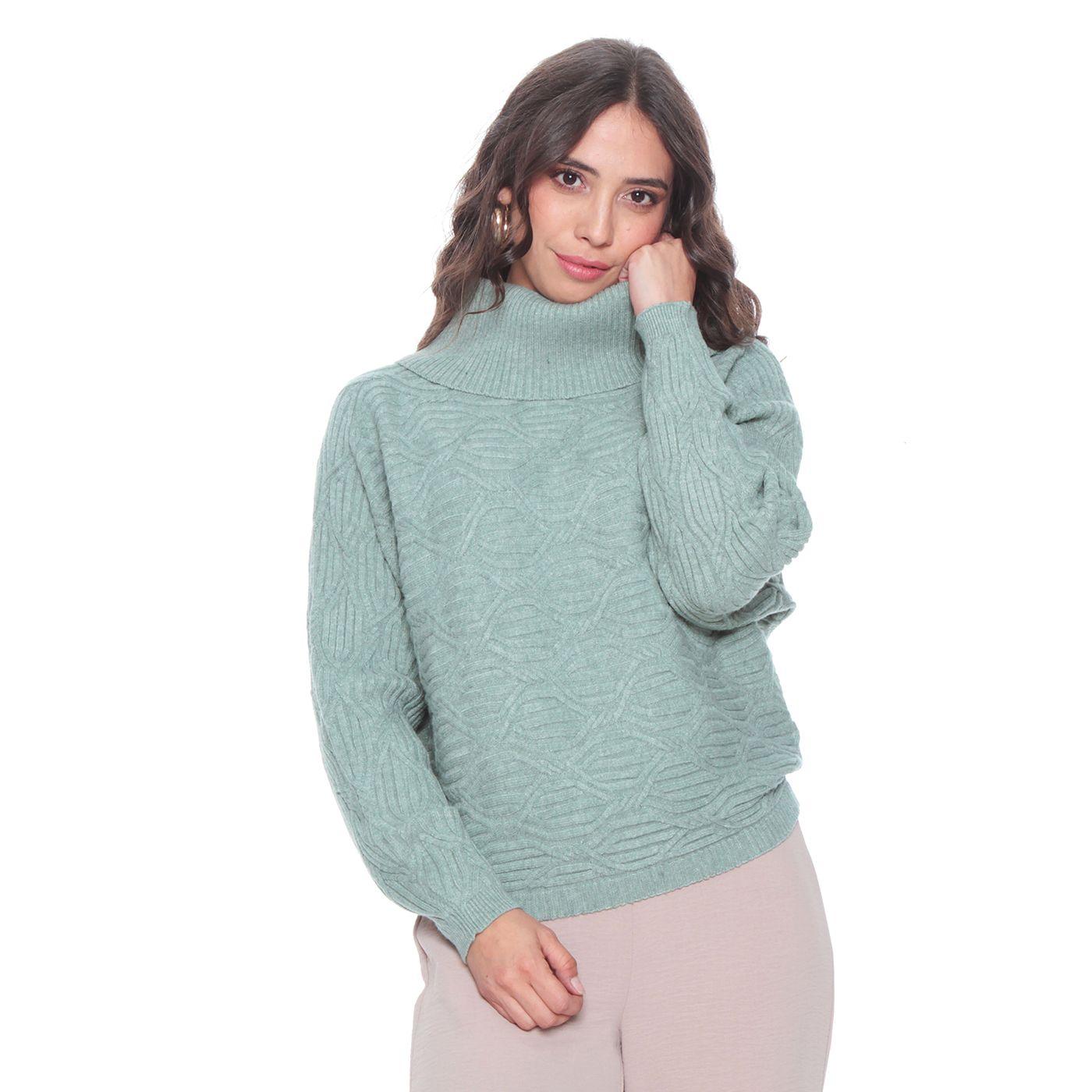 Sweater Solido Manga Larga Con Cuello Alto-0