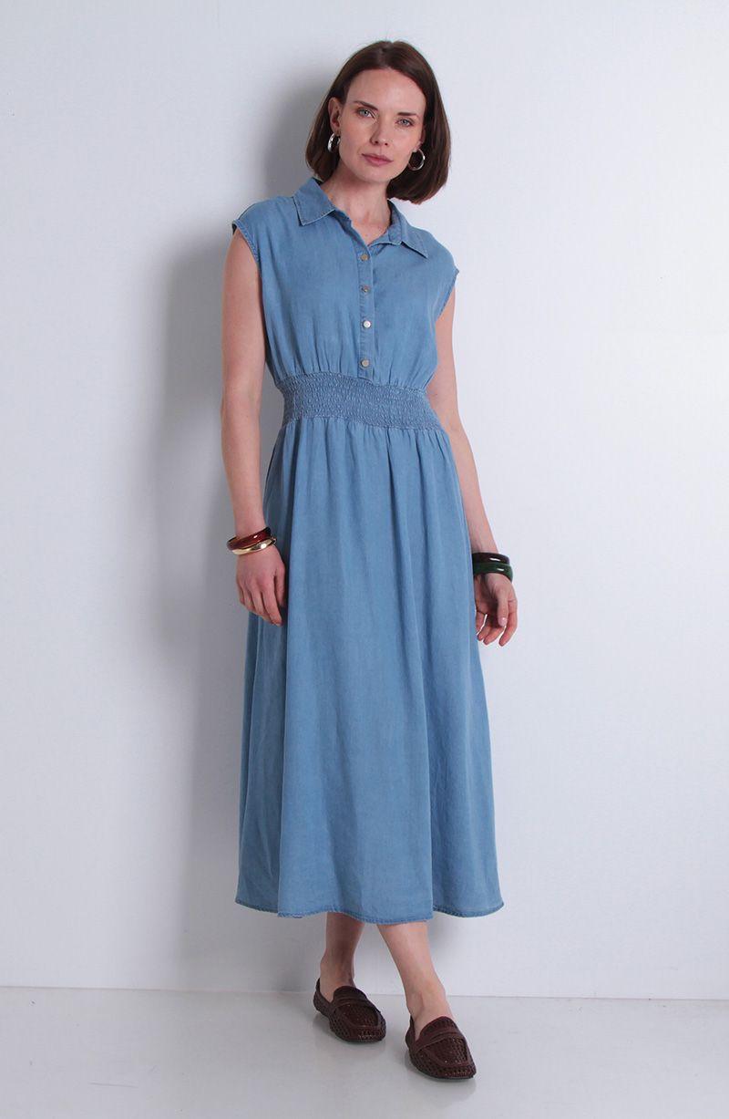 Vestido Sin Manga Lyocell Con Cintura Elasticada-0