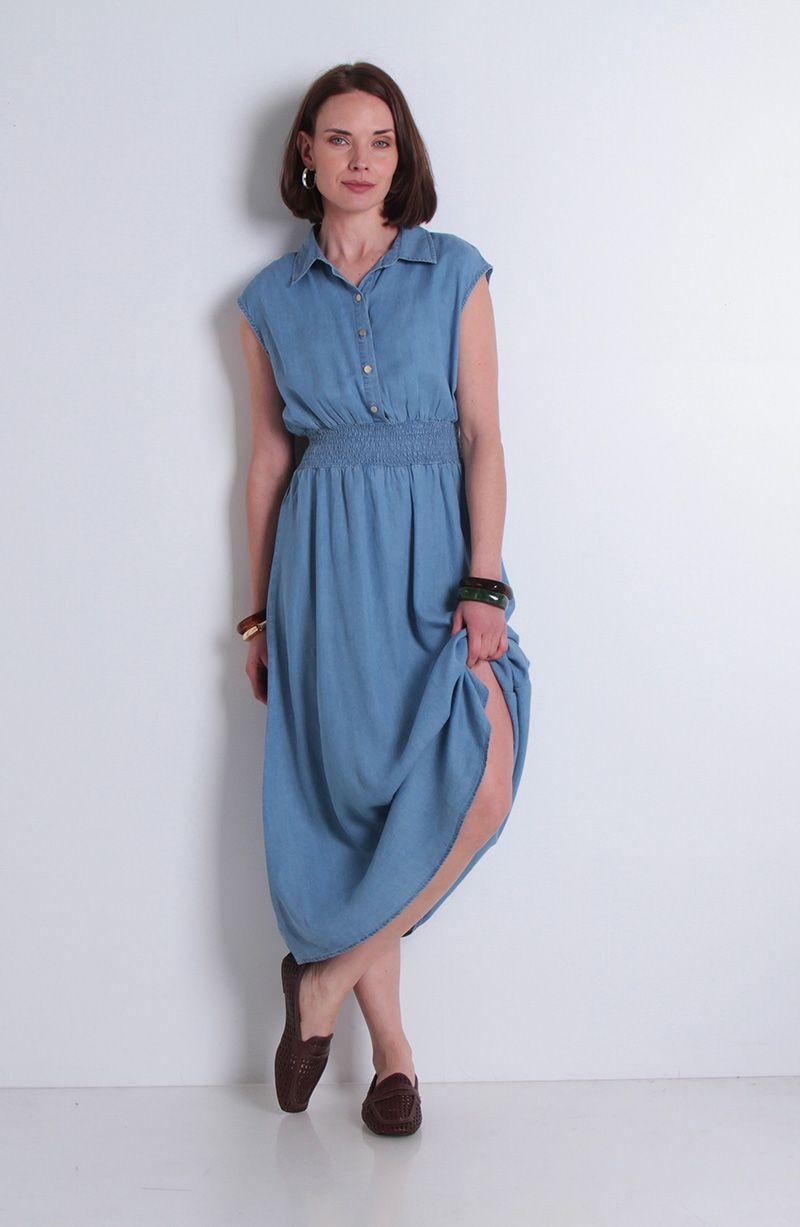 Vestido Sin Manga Lyocell Con Cintura Elasticada-4