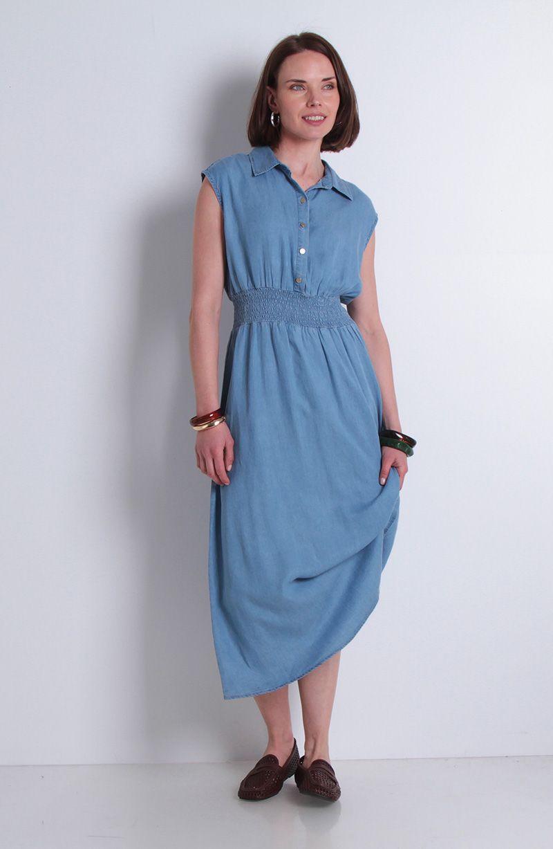 Vestido Sin Manga Lyocell Con Cintura Elasticada-5