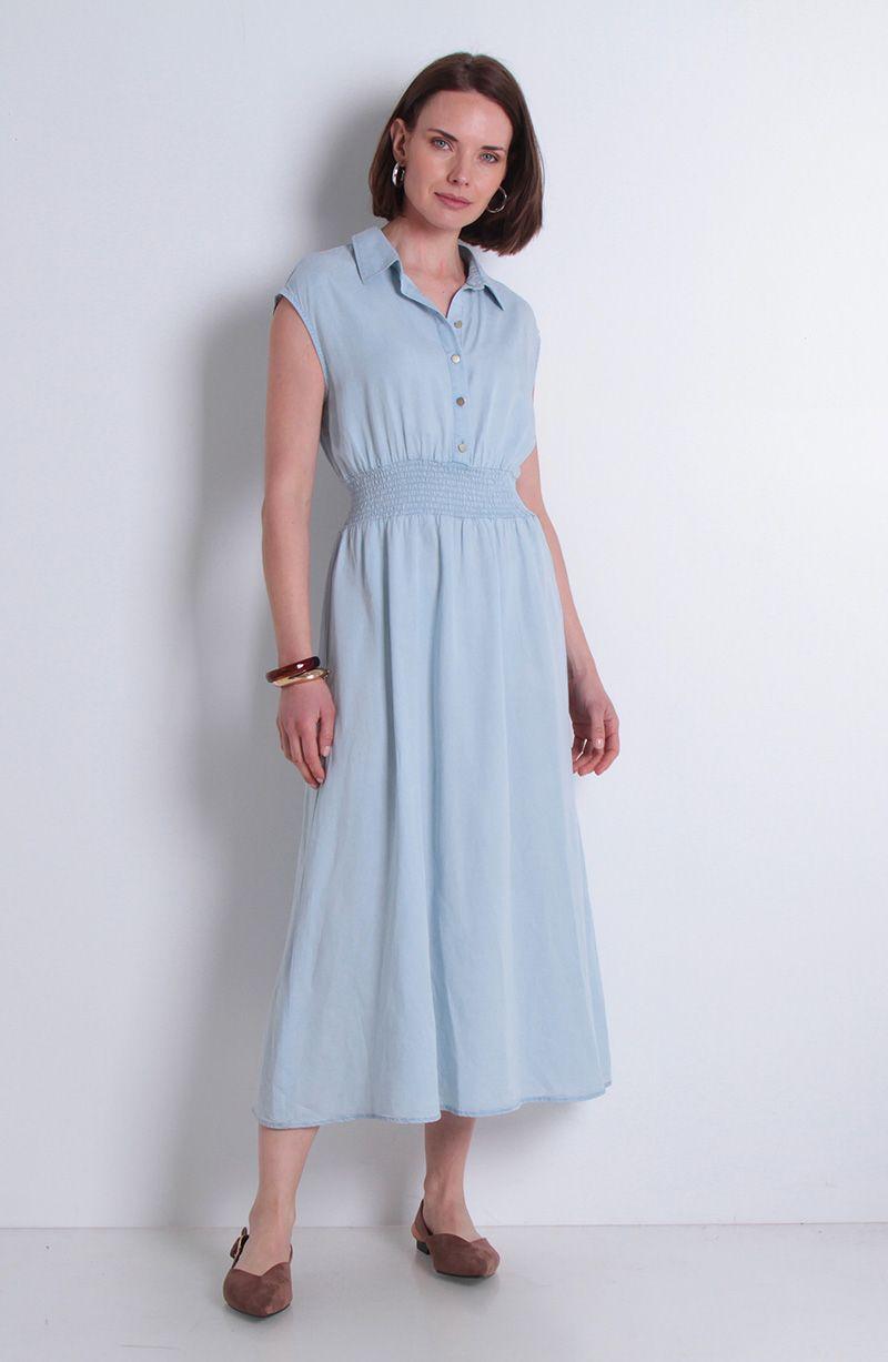 Vestido Sin Manga Lyocell Con Cintura Elasticada-0