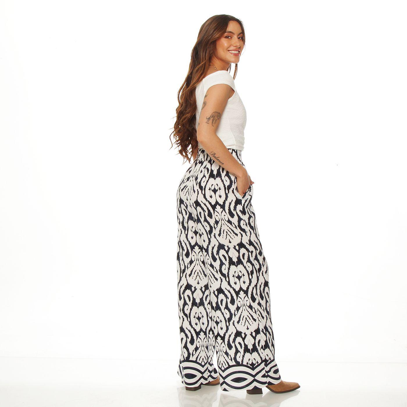 Pantalon Wide Leg Estampado Tiro Alto Pretina Elasticada-4