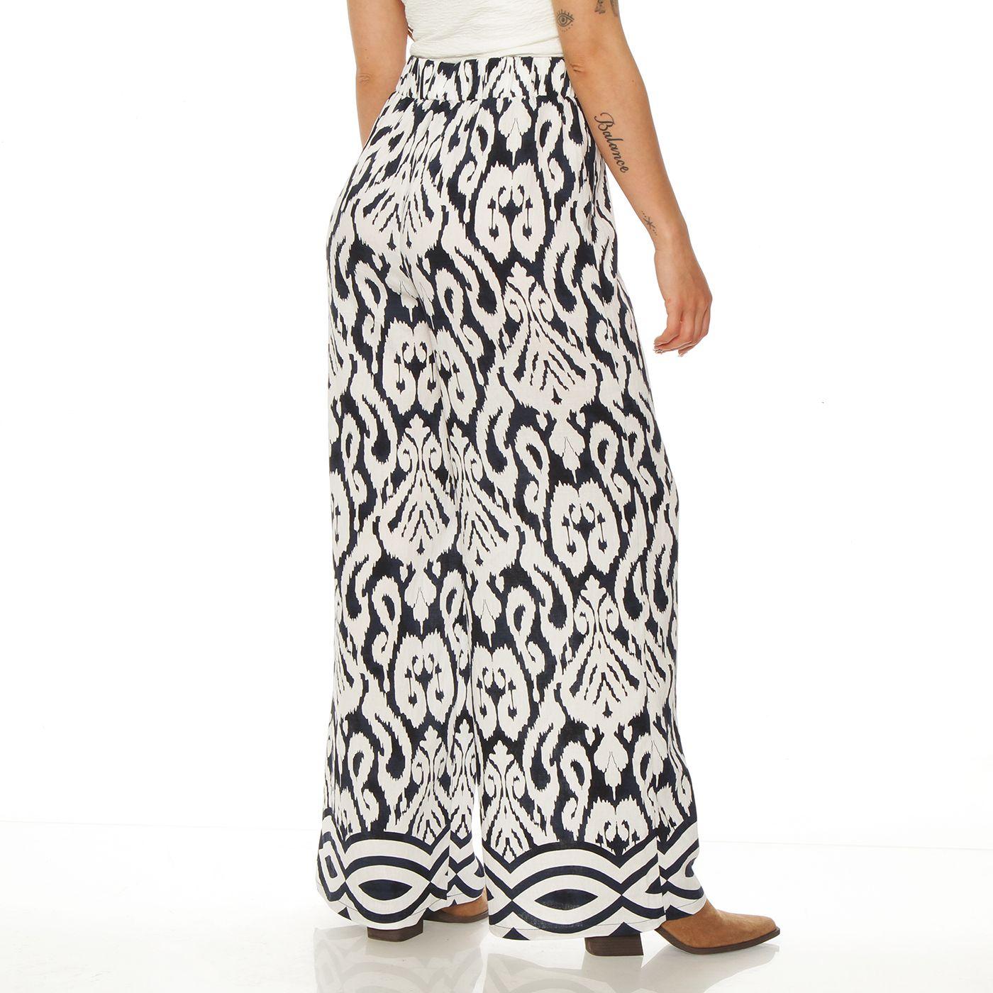 Pantalon Wide Leg Estampado Tiro Alto Pretina Elasticada-5