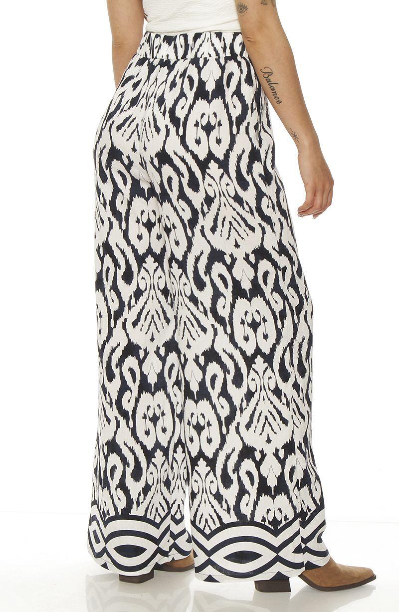Pantalon Wide Leg Estampado Tiro Alto Pretina Elasticada-4