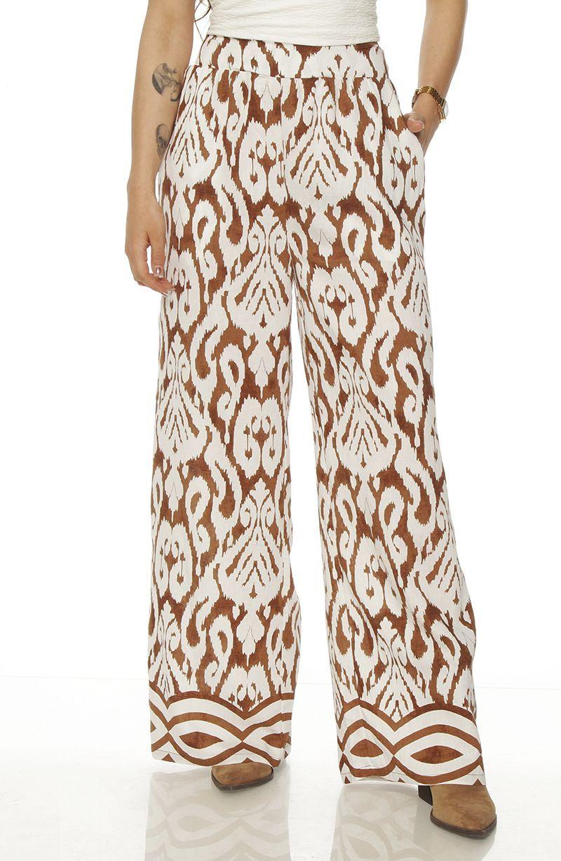 Pantalon Wide Leg Estampado Tiro Alto Pretina Elasticada-0