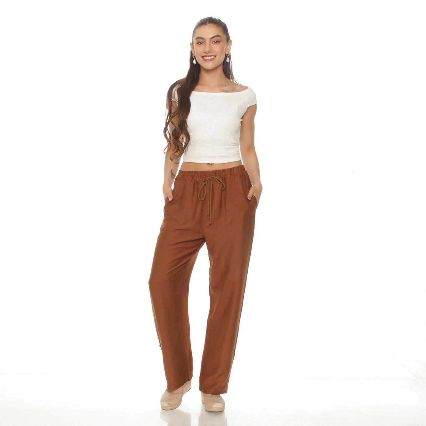 Pantalon Wide Leg Cargo Tiro Alto Pretina Elasticada Y Lazo-3