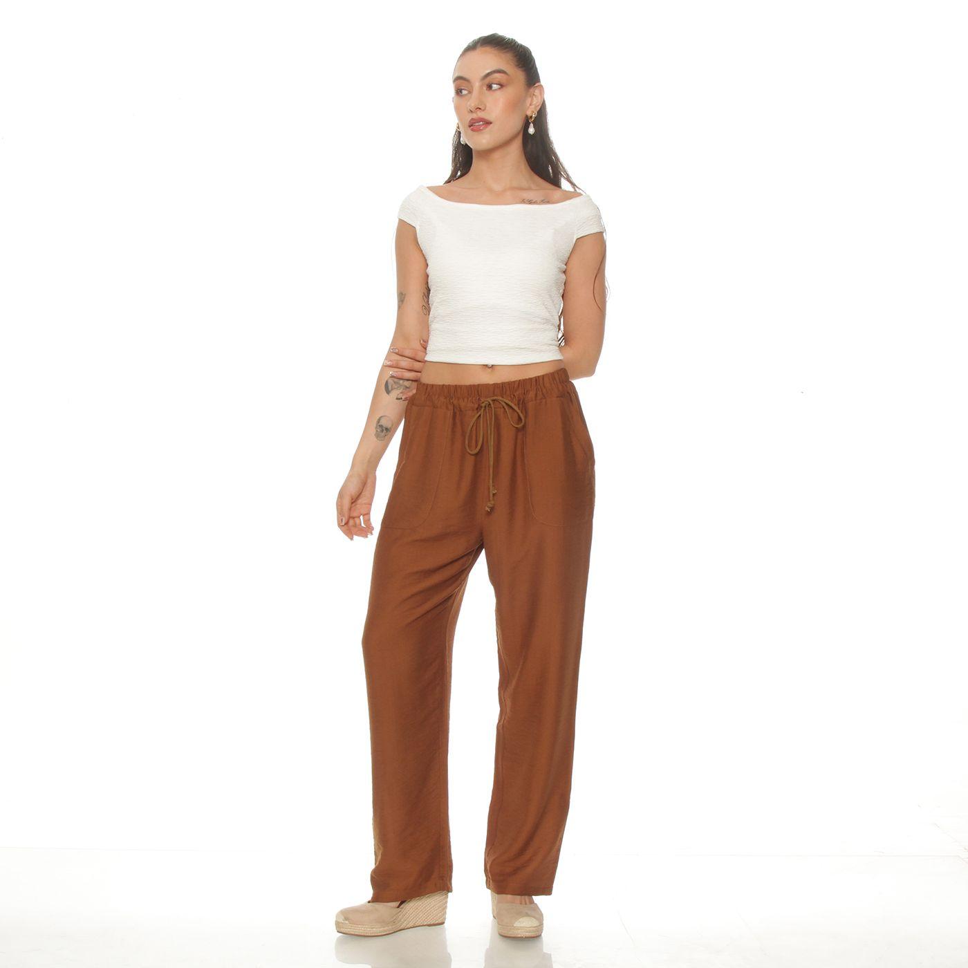 Pantalon Wide Leg Cargo Tiro Alto Pretina Elasticada Y Lazo-4