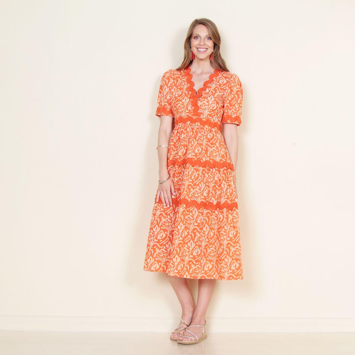 Vestido  Manga  Corta Estampado  Con Escote Cuadrado-2
