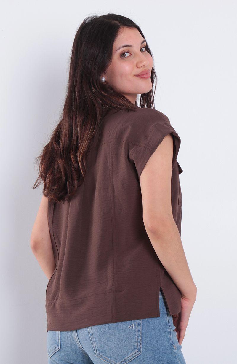 Blusa Manga Corta Abotonada En Delantero Con Bolsillos-6