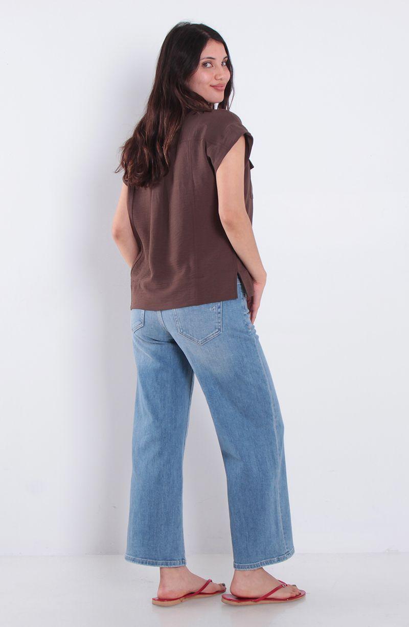 Blusa Manga Corta Abotonada En Delantero Con Bolsillos-7