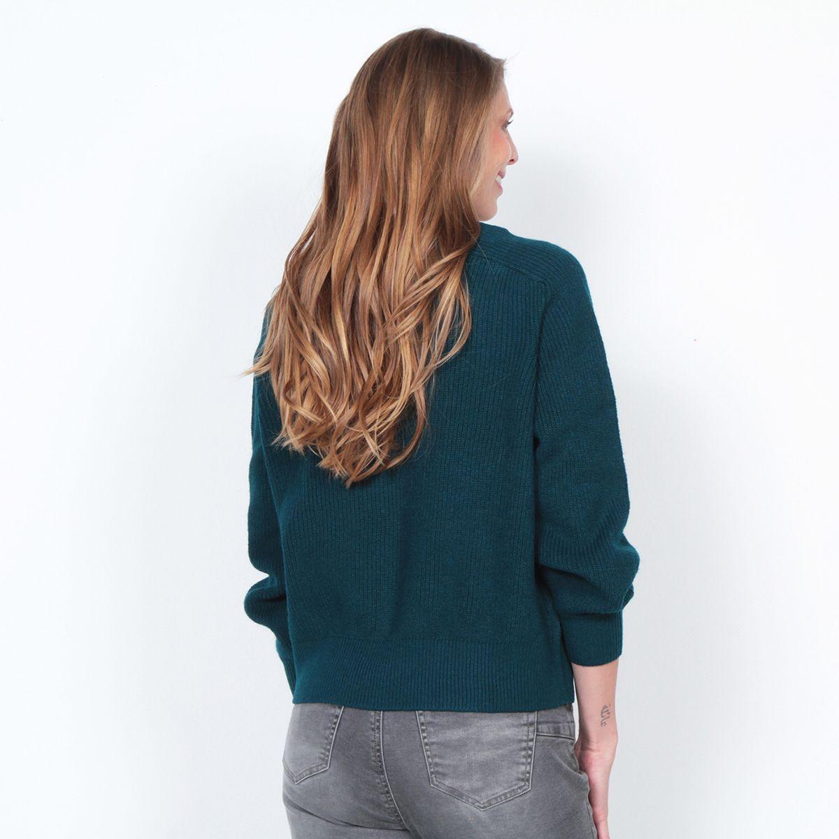 Sweater Manga Larga Solido Con Cuello-5