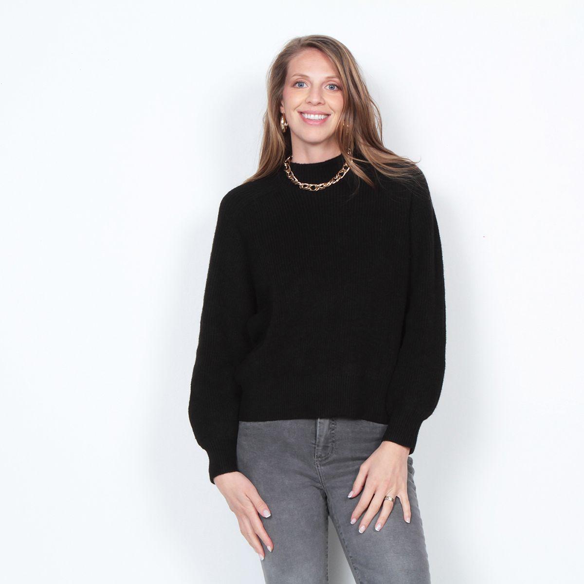 Sweater Manga Larga Solido Con Cuello-0