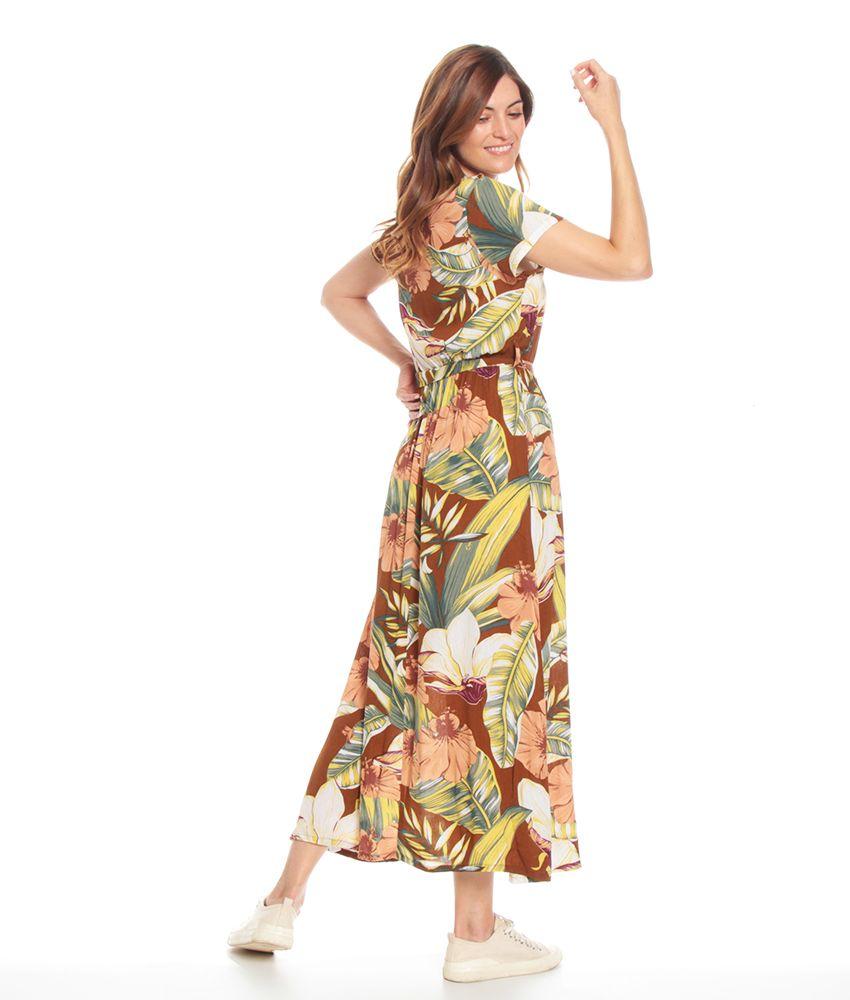 Vestido Manga Corta Estampado Escote V Cruzado-1