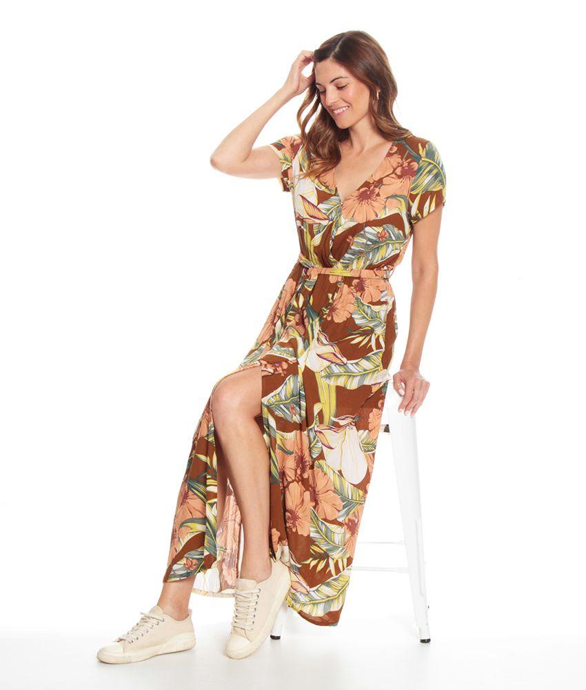 Vestido Manga Corta Estampado Escote V Cruzado-3