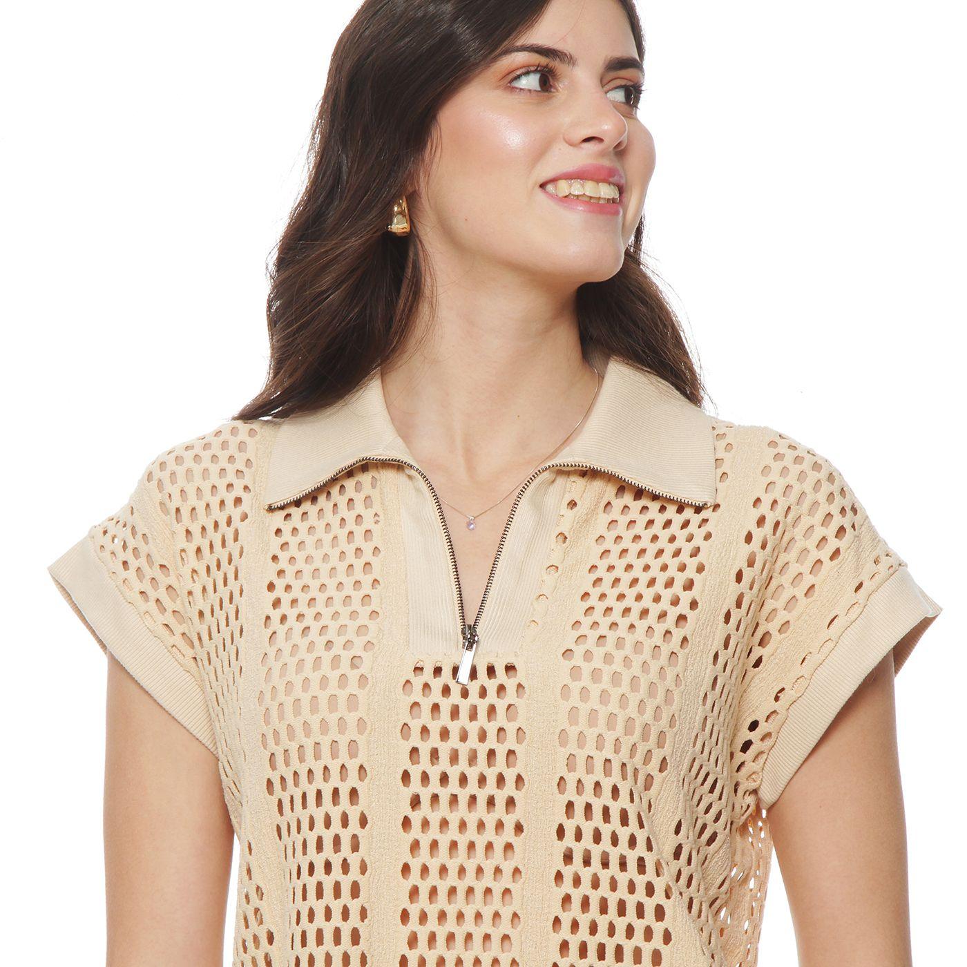 Polera Manga Corta Tejida Escote V-3