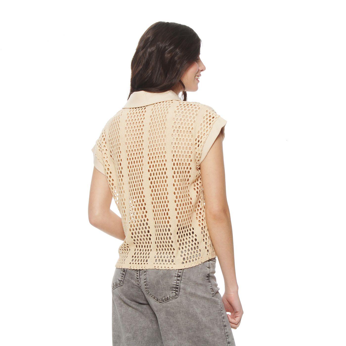 Polera Manga Corta Tejida Escote V-5